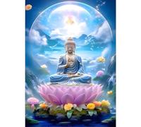 GDYEEH DIY 5D Buddha Diamond Art Kits, Buddha Round Full Drill Sparkling Lotus Diamond Painting Picture, Dreamland Diamond Painting Art Kits Craft for Adults Beginners, Home Wall Decor 12x16inch