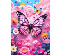 GDYEEH DIY 5D Butterfly Diamond Art Kits, Round Full Drill Sparkling Flowers Diamond Painting Picture, Pink Clouds Diamond Painting Art Kits Craft for Adults Beginners, Home Wall Decor 12x16 inch