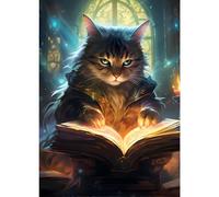 GDYEEH DIY 5D Cat Reading a Book Diamond Art Kits, Kitten Round Full Drill Sparkling Diamond Painting Picture, Fantasy Diamond Painting Art Kits Craft for Adults Beginners, Home Wall Decor 12x16inch