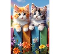 GDYEEH DIY 5D Cats Diamond Art Painting Kits, Kitten Full Round Drill Sparkling Diamond Painting Picture, Flowers Diamond Painting Art Craft Kits for Adults Beginners, Home Wall Decor 30x40cm