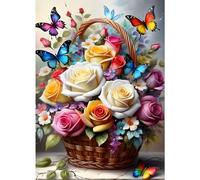 GDYEEH DIY 5D Colourful Flowers Diamond Art Kits, Round Full Drill Sparkling Diamond Painting Picture, Butterflies Diamond Painting Art Kits Craft for Adults Beginners, Home Wall Decor 12x16 inch