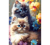 GDYEEH DIY 5D Cute Cats Diamond Art Painting Kits, Flowers Full Round Drill Sparkling Diamond Painting Picture, Kitten Diamond Painting Art Craft Kits for Adults Beginners, Home Wall Decor 30x40cm