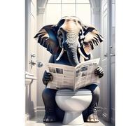GDYEEH DIY 5D Elephants Reading Newspapers Diamond Art Kits, Round Full Drill Sparkling Bathroom Diamond Painting Picture, Painting by Numbers Art Kits for Adults Beginners Home Wall Decor 12x16 inch