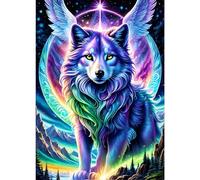 GDYEEH DIY 5D Fantasy Wolf Diamond Art Kits, Wolf Round Full Drill Sparkling Aurora Diamond Painting Picture, Dreamland Diamond Painting Art Kits Craft for Adults Beginners, Home Wall Decor 12x16inch