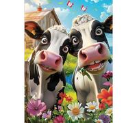 GDYEEH DIY 5D Funny Cow Diamond Art Painting Kits, Cow Full Round Drill Sparkling Diamond Painting Picture, Flowers Diamond Painting Art Craft Kits for Adults Beginners, Home Wall Decor 30x40cm