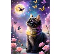 GDYEEH DIY 5D Kitten Diamond Art Kits, Round Full Drill Sparkling Moon Cat Diamond Painting Picture, Butterfly Diamond Painting Art Kits Craft for Adults Beginners, Home Wall Decor 12x16 inch