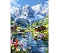 GDYEEH DIY 5D Landscape Diamond Art Painting Kits, Hut Full Round Drill Sparkling Diamond Painting Picture, Mountain Diamond Painting Art Craft Kits for Adults Beginners, Home Wall Decor 30x40cm