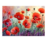GDYEEH DIY 5D Poppies Diamond Art Kits, Round Full Drill Sparkling Flowers Diamond Painting Picture, Poppy Flowers Painting by Numbers Art Kits for Adults Beginners Home Wall Decor 16x12 inch