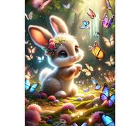GDYEEH DIY 5D Rabbit Diamond Art Painting Kit, Butterfly Full Round Drill Sparkling Diamond Painting Picture, Dreamland Diamond Painting Art Craft Kits for Adults Beginners, Home Wall Decor 30x40cm