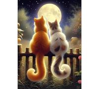 GDYEEH DIY 5D Two Kittens Diamond Art Kits, Moon Round Full Drill Sparkling Cat Diamond Painting Picture, Lovers Diamond Painting Art Kits Craft for Adults Beginners, Home Wall Decor 12x16inch