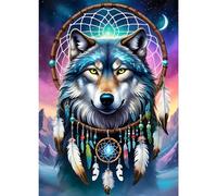GDYEEH DIY 5D Wolf Diamond Art Kits, Round Full Drill Sparkling Dreamcatcher Diamond Painting Picture, Wolf Diamond Painting Art Kits Craft for Adults Beginners, Home Wall Decor 12x16 inch