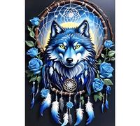 GDYEEH DIY 5D Wolf Diamond Art Kits, Round Full Drill Sparkling Dreamcatcher Diamond Painting Picture, Blue Roses Diamond Painting Art Kits Craft for Adults Beginners, Home Wall Decor 12x16 inch