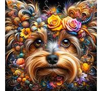 GDYEEH DIY 5D Yorkshire Terrier Diamond Art Kits, Round Full Drill Sparkling Flowers Diamond Painting Picture, Puppy Diamond Painting Art Kits Craft for Adults Beginners, Home Wall Decor 12x12 inch