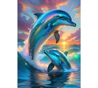 GDYEEH DIY Dolphins Diamond Painting Kits, Full Drill Sunset Diamond Art Painting Kits for Adults Beginners, DIY 5D Ocean Painting by Numbers Dolphins Diamond Art Kits for Home Decor 30x40cm