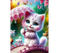 GDYEEH DIY Kitten Umbrella 5D Diamond Art Kits, Round Full Drill Sparkling Butterfly Diamond Painting Picture, Fantasy Painting by Numbers Art Kits for Adults Beginners Home Wall Decor 12x16 inch