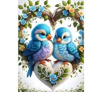 GDYEEH DIY Lovebirds Diamond Painting Kits, Full Drill Birds Diamond Art Painting Kits for Adults Beginners, DIY 5D Heart Painting by Numbers Flowers Diamond Art Kits for Home Decor 30x40cm