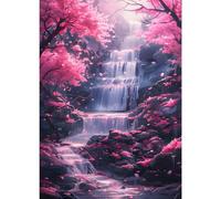 GDYEEH DIY Waterfall 5D Diamond Art Kits, Round Full Drill Sparkling Pink Flowers Diamond Painting Picture, Dreamland Painting by Numbers Art Kits for Adults Beginners Home Wall Decor 12x16 inch