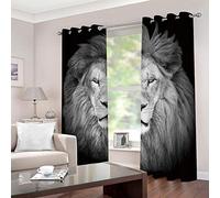 GDYRBY Tende Oscuranti per Interni 2 Pezzi per Cameretta Bambini con Occhielli, 3D Digitale Stampa Leone Animale Bianco E Nero Tende Oscuranti Termiche Isolanti per Soggiorno Moderne 280X260cm