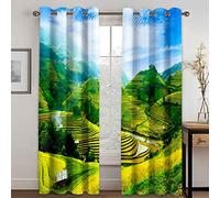 GDYRYD Tenda Camera Da Letto Moderna Oscurante - Stampa 3D Campo Di Grano Verde L 100 X A 214 cm 2 Pannelli Tenda Oscurante Termica Isolante Per Camera Da Letto Bambini Soggiorno Cucina Tende Finestr