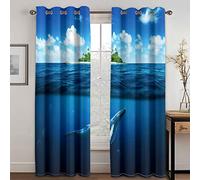 GDYRYD Tenda Finestra Oscurante Cucina Moderna 3D Balena Dell'Isola Dell'Oceano Blu 2 Pannelli L 100 X A 160 cm Tende Per Finestre Camera Da Letto Termica Isolante Tende Finestra Oscuranti Per Intern