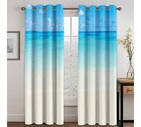 GDYRYD Tenda Oscurante Camera Da Letto Finestra Con Occhielli L 100 X A 214 cm 3D Spiaggia Di Sabbia Bianca Dell'Oceano Blu Tende Oscuranti Per Interni 2 Pezzi Tenda Oscurante Finestra Soggiorno Came
