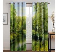 GDYRYD Tenda Oscurante Finestra Termica Isolante Con Occhielli - Tende Oscuranti Per Finestre Camera Da Letto - 3D Lago Della Foresta Verde Motivo - L 55 X A 140 cm 2 Pannelli