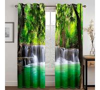 GDYRYD Tenda Oscurante Termica Isolante Con Occhielli Per Camera Da Letto, Tende Soggiorno Oscuranti Per Interni Finestre 3D Cascata Della Foresta Verde Motivo 2 Pannelli L 110 X A 210 cm Tende