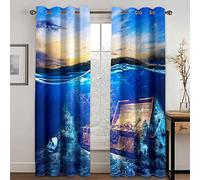 GDYRYD Tende Camera Da Letto Bambini Moderna 2 Pezzi, Tenda Oscurante Finestra Termica Isolante Con Occhielli L 120 X A 250 cm 3D Tesoro Del Mare Blu Motivo Tende Oscuranti Soggiorno Moderne