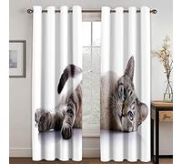 GDYRYD Tende Camera Da Letto Bambini Moderna L 100 X A 214 cm 2 Pezzi Tenda Soggiorno Oscurante Termica Isolante Con Occhielli Per Interni Finestra 3D Simpatico Animale Gatto Motivo