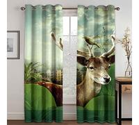 GDYRYD Tende Camera Da Letto Bambini Moderna L 55 X A 140 cm 2 Pezzi Tenda Soggiorno Oscurante Termica Isolante Con Occhielli Per Interni Finestra 3D Cervo Animale Verde Motivo