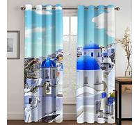 GDYRYD Tende Oscuranti Camera Da Letto 2 Pannelli L 100 X A 160 cm - Motivo Stampati In Paesaggio Dell'Isola Dell'Oceano Blu 3D Tende Oscuranti Termica Isolante Con Anelli Per Decorazione Di Finestre