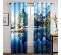 GDYRYD Tende Oscuranti Termiche Isolanti Per Finestre Tenda Camera Da Letto Bambini Ragazzo Ragazza 3D Mare Blu, Montagne, Barca A Vela Motivo Tende Soggiorno Moderne Con Occhielli L 55 X A 140 cm 2