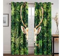 GDYRYD Tende Per Interni 2 Pezzi Tende Finestra Oscuranti Moderne Con Occhielli L 100 X A 160 cm 3D Pianta Verde Animale Cervo Tenda Oscurante Finestra Soggiorno Camera Da Letto Termica Isolante Per