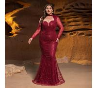 Ge Glamour Plus Luxurious One-SSer Beaded Mermaid Evening Gown Con Paillettes a Forma di PesceS Sfilaccia Lunga Trasparente e Fi Sil Silhouette Per Galas di Lusso e Shows Premiati 1XL,2XL,3XLstampa da