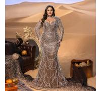 Ge Glamour Plus Luxurious One-SSer Beaded Mermaid Evening Gown Con Paillettes a Forma di PesceS Sfilaccia Lunga Trasparente e Fi Sil Silhouette Per Galas di Lusso e Shows Premiati 1XL,2XL,3XL,4XLstamp