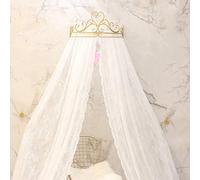 GE&YOBBY Baldacchino Letto in Pizzo,Corona Principessa Tenda Letto Zanzariera di Corte con Decorativo Drapery Metal Crown per Camera da Letto-Bianca