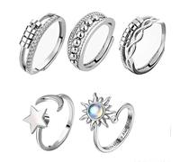 Geaanen 5 Pezzi Anello Spinner Contro Ansia,Anello Antistress Donna,Anello per Donna dDi Ansia,Regolabile Anello per Donna di Ansia,Taglia Unica,Regalo per Donne e Ragazze (Cinque Stili)