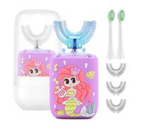 Geacker Spazzolino elettrico per bambini, Spazzolino da denti a forma di U Spazzolino automatico sonico per bambini con tazza 5 testine 6 modalità di pulizia sonica IPX7 Impermeabile Mermaid Design