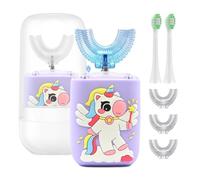 Geacker Spazzolino elettrico per bambini, Spazzolino da denti a forma di U Spazzolino automatico sonico per bambini con tazza 5 testine 6 modalità di pulizia sonica IPX7 Timer intelligente