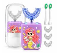 Geacker Spazzolino elettrico per bambini, Spazzolino da denti a forma di U Spazzolino automatico sonico per bambini con tazza 5 testine 6 modalità di pulizia IPX7 Impermeabile Design sirena Timer