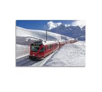 GEAD Poster decorativo su tela, motivo: treno che corre attraverso le montagne della Svizzera, 40 x 60 cm