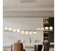 GEADI LED Lampadario Cromato, 120CM Lampada a Sospensione Moderna per Tavolo da Pranzo con 12 Globi di Vetro, Plafoniere a Soffitto Regolabile, Lampadari Lungo per Sala da Soggiorno, Cucine, Salotto