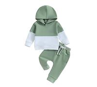 Geagodelia 2 Pezzi Completini in Tuta da Bambini Felpa con Cappuccio a Maniche Lunghe + Pantaloni Set Vestiti per Neonati Autunno Inverno (E Verde, 2-3 anni)
