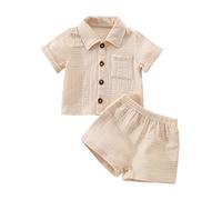 Geagodelia 2 Pezzi Completo Bambino Estivo Camicia Maniche Corte con Bottoni+Pantaloncini in Vita Elastica Tuta Bambini Estate in Cotone (Albicocca, 4-5 Years)