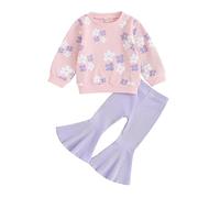 Geagodelia 2 Pezzi Completo Neonata Tuta Bambina Elegante Top Maniche Lunghe Stampa Floreale+Pantaloni Svasati Abito delle Bambine Autunno Primavera (Rosa, 6-12 Months)