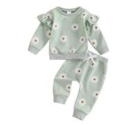 Geagodelia 2 Pezzi Completo Neonata Tuta Bambina Sportivo con Stampa Daisy Felpa Manica Lunga+Pantaloni Elastici in Vita Autunno Inverno Primavera (Verde, 18-24 Months)