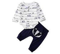 Geagodelia 3 Pezzi Set di Vestiti per Neonati Completini da Bambini Completo Tuta Pagliaccetto + Pantaloni + Cappello Neonati Toddler Soft Baby Set Animali (Volpe Blu 12-18 Mesi)