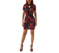 Geagodelia Abito Cheongsam da Donna, Abito a Maniche Corte con Collo a Lupetto con Bottoni a Forma di Rana, Abito da Donna con Spacco Corto per Feste/Bar/Club (Rosso, S)