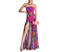 Geagodelia Abito da Donna Cerimonia Abito Elegante a Tubo Senza Spalline Schiena Nuda Vestito Leopardato/Floreale Abito Lungo con Spacco (Viola, M)
