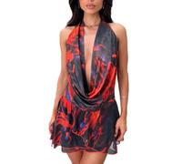 Geagodelia Abito da Donna Elegante Schiena Nuda Vestito da Cerimonia Scollo a V Mini Abito Sexy Vestito Corto da Donna Estivo Regalo (A Nero Rosso, M)